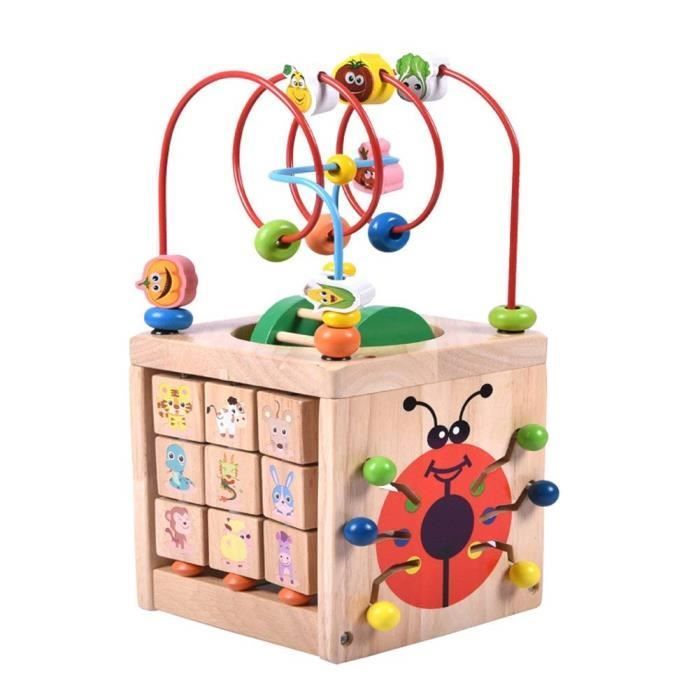 Cubo attività labirinto di perline 7 in 1 Set di giocattoli in legno per bambini e neonati, include 7 giochi in 1 set