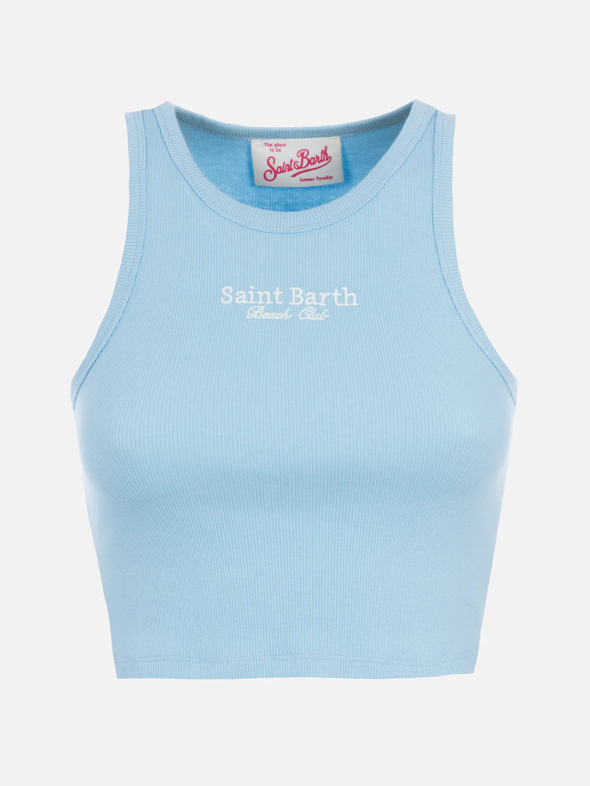 Dames tanktop van geribbeld katoen met borduursel van Saint Barth Beach