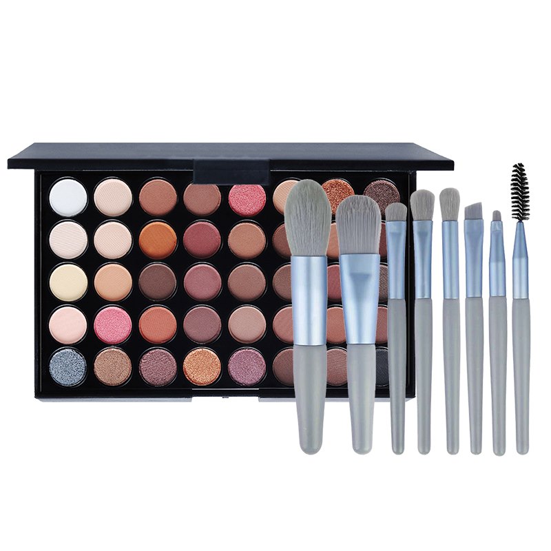Palette de 40 fards à paupières professionnels naturels, aux teintes chaudes mates, nacrées et pailletées, avec un ensemble de 8 pinceaux de maquillage.