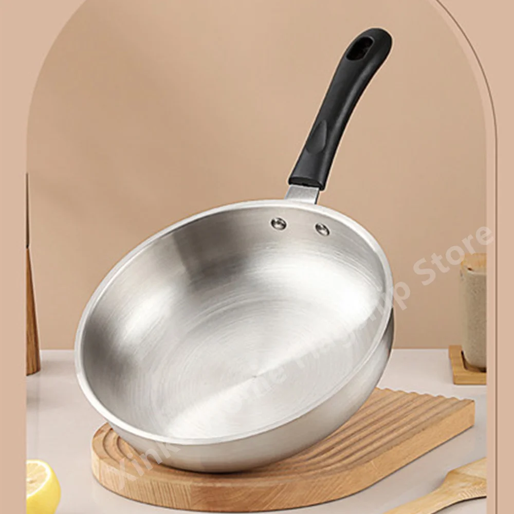 Wok en acier inoxydable antiadhésif, poêle à frire sans revêtement, casserole épaisse pour la maison, compatible avec les plaques de cuisson à gaz et à induction, ustensiles de cuisine universels