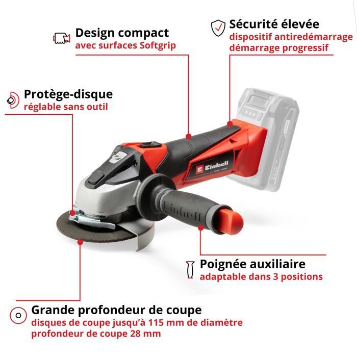 Einhell TE-AG 18 Li Solo PXC 115mm Cordless Angle Grinder (18V, 8500 rpm) Supplied without battery or charger