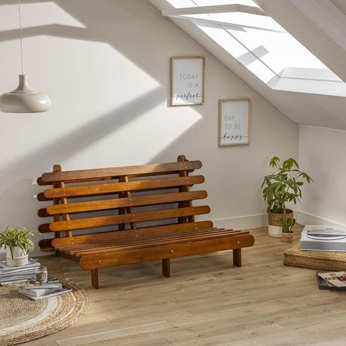 Futon frame 160x200 cm in solid hazelnut wood - Hazelnut brown - Terre de Nuit