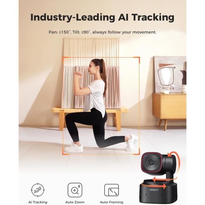 OBSBOT Tiny 2 Lite Webcam - Webcam 4K per PC, webcam PTZ per streaming con sensore da 1/2