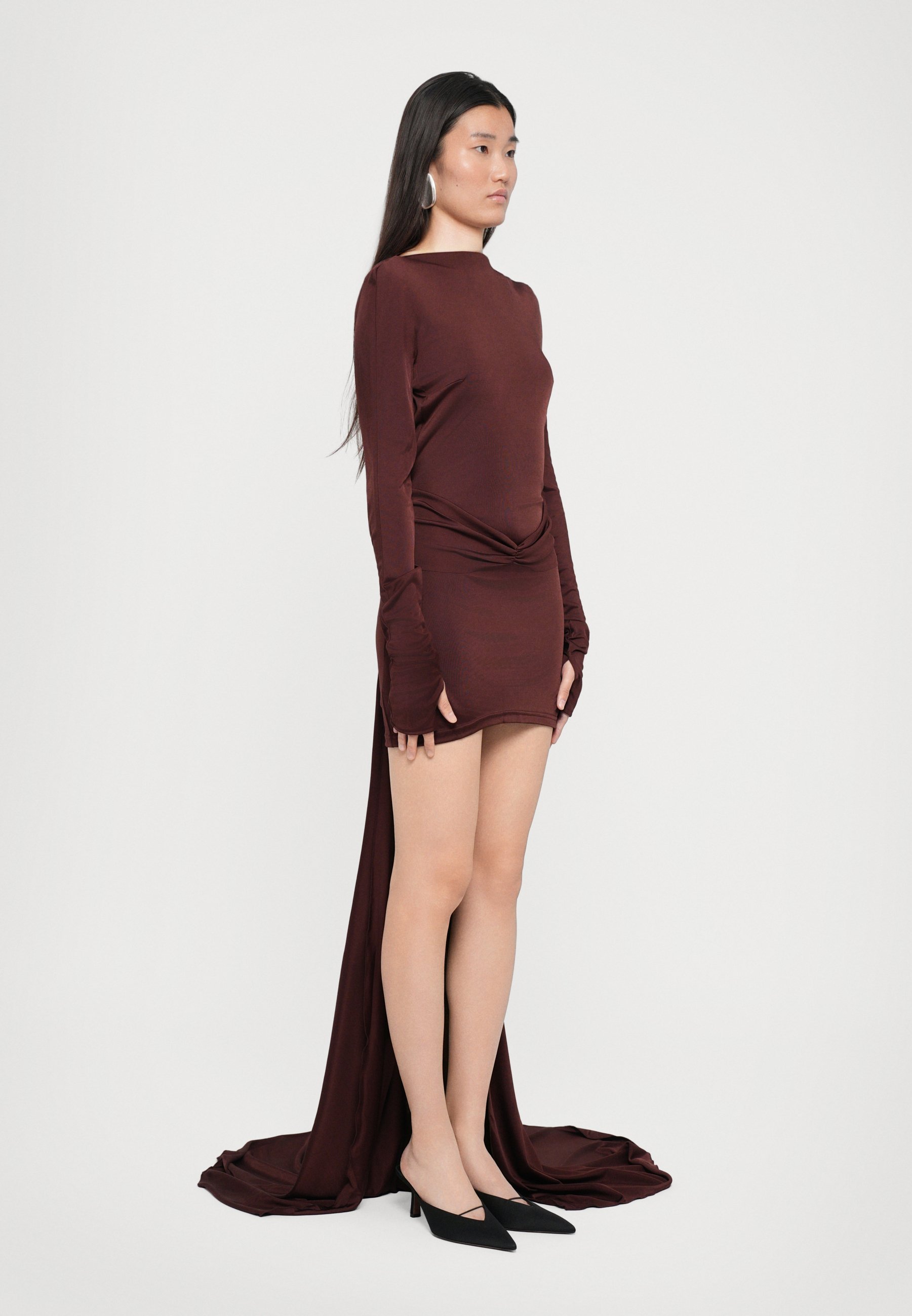 Robe longue David Koma à dos ouvert et détails froncés - Tenue de cérémonie - Bordeaux