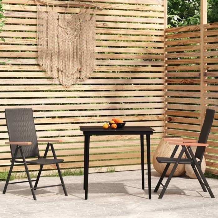 Set da pranzo da giardino - BURKE - 3 pezzi - Nero - Tavolo 80x80x74 cm - Sedia 55x64x105 cm