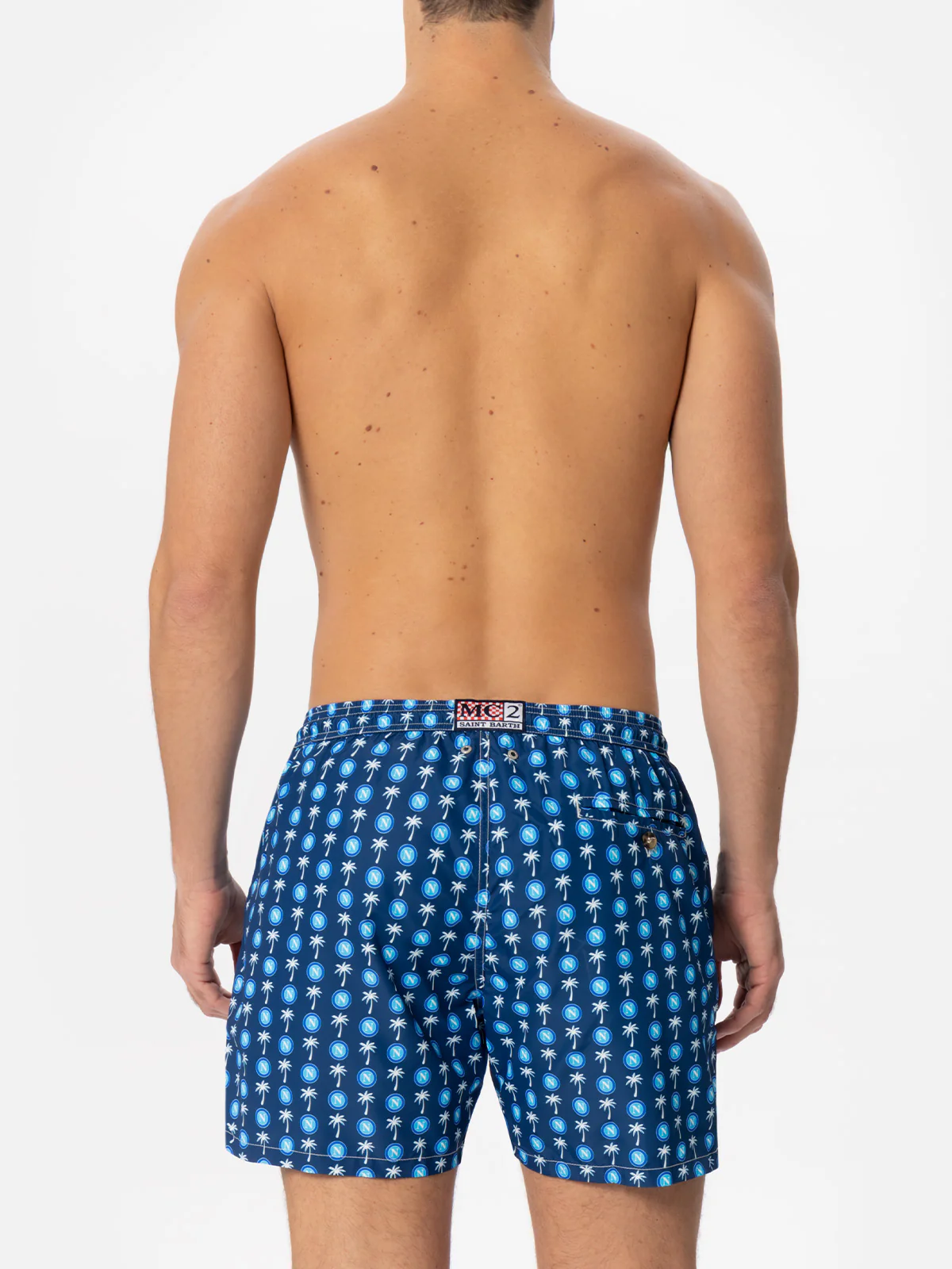 Man Light Fabric Swim Shorts | SSC Napoli Special Edition Print | Quick-Drying | Mid-Length | Elastic Waist | Drawstring | MC2 Saint Barth