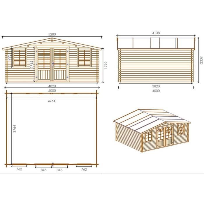 Abri de jardin en bois   20m2   5x4m   Ep. 28mm   Couleur: naturel | DOM526 | ALTANKA