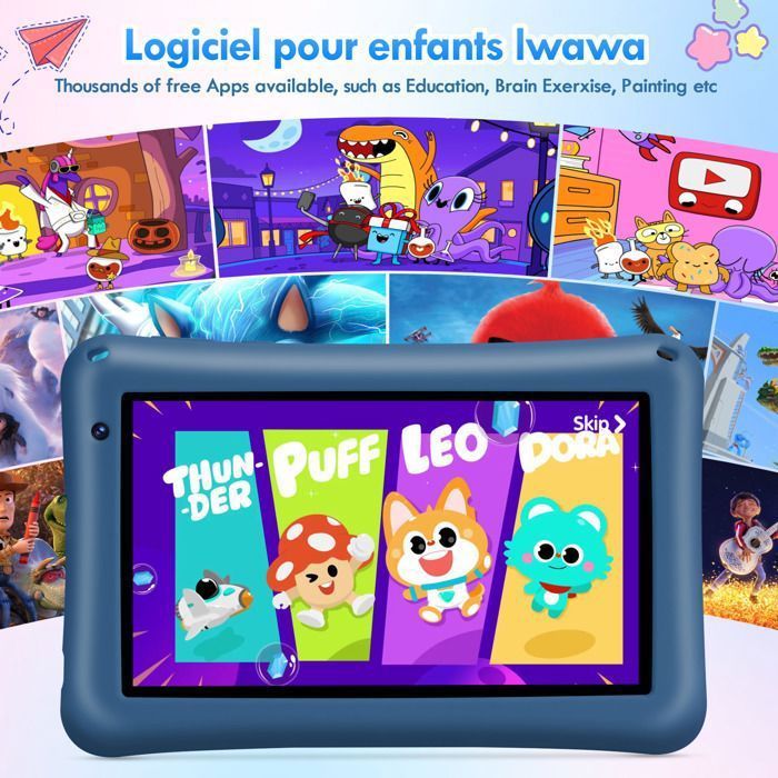 Tablet per bambini da 7 pollici, Android 13, 8 GB di RAM, 64 GB di ROM, Octa-Core, batteria da 5800 mAh, controlli parentali, con custodia a prova di bambino - Blu
