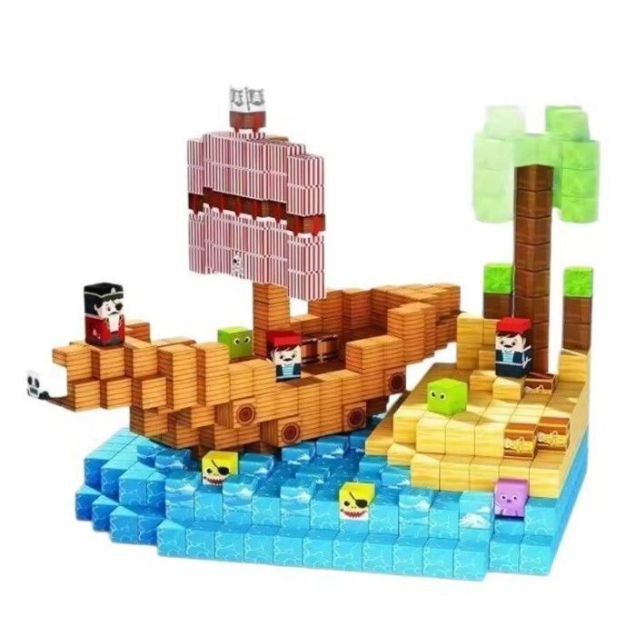 Bloques de construcción magnéticos para crear un barco pirata al estilo Minecraft - TEKPLAY - 100 piezas - Juguete para niños