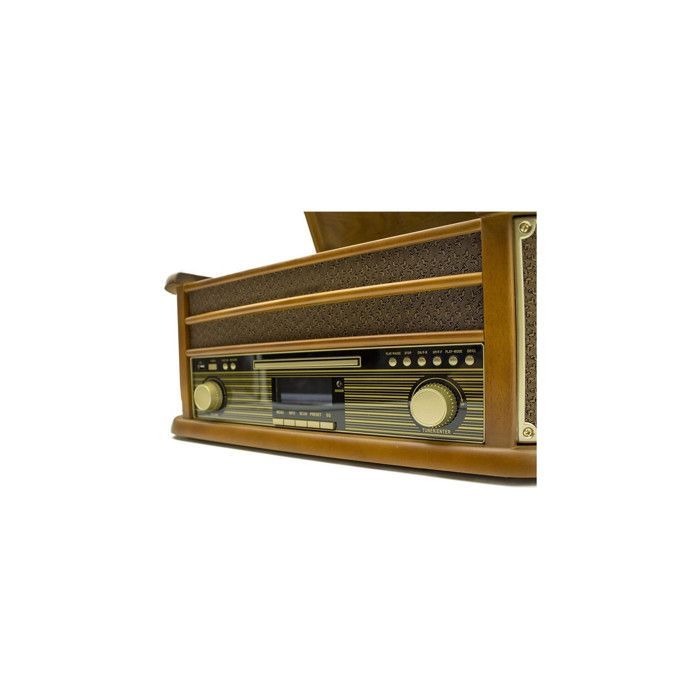 INOVALLEY RETRO29-E Retro-Vinyl-HiFi-System mit Bluetooth, CD, Kassette, FM-Radio, USB-Anschluss + Fernbedienung und LED-Lichtringen