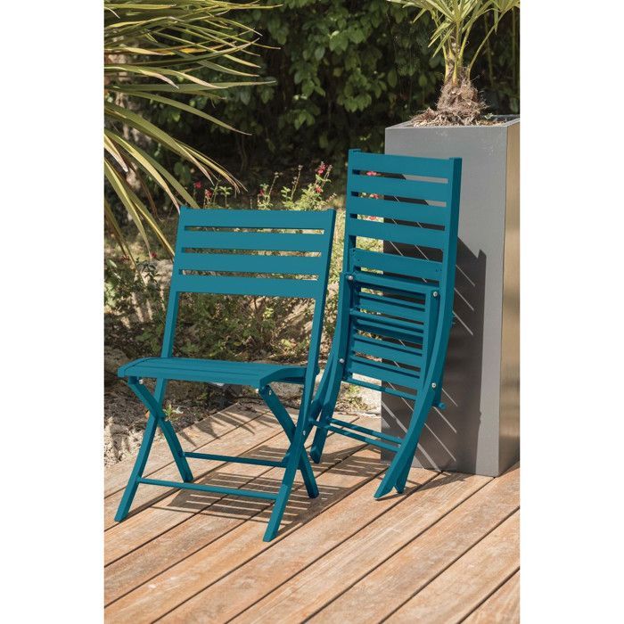 Set da pranzo da giardino a 4 posti in alluminio blu anatra - Blu anatra