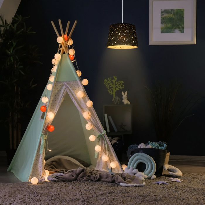 Kinderzimmerlampe – Relaxdays – Sterne – Runder Lampenschirm – E27-Fassung – Schwarz