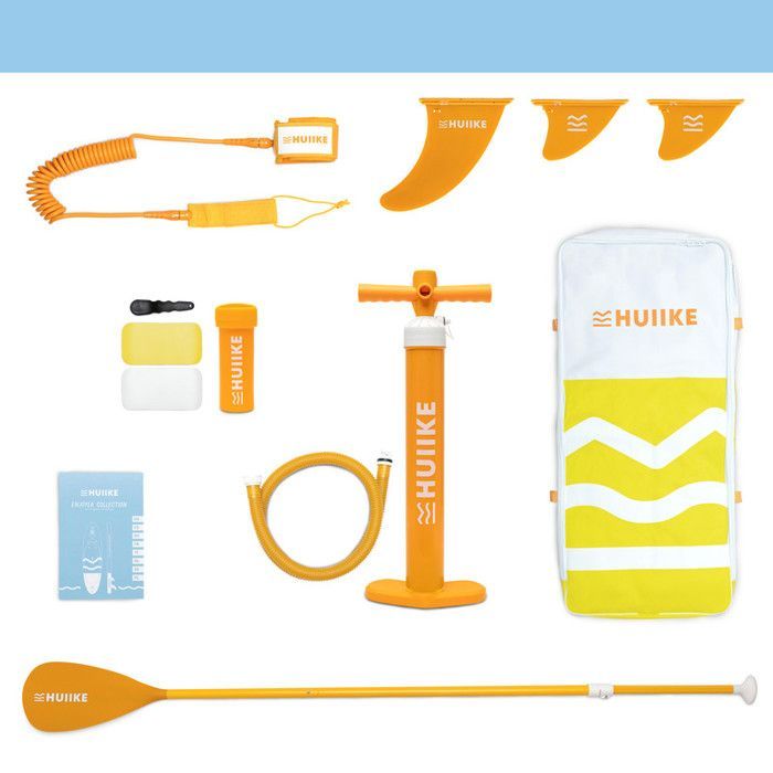 Paddle Gonflable Adulte Jaune avec des Accessoires de Qualité - HUIIKE | Stand Up Paddle avec Pagaie en Aluminium, Pompe, Leash
