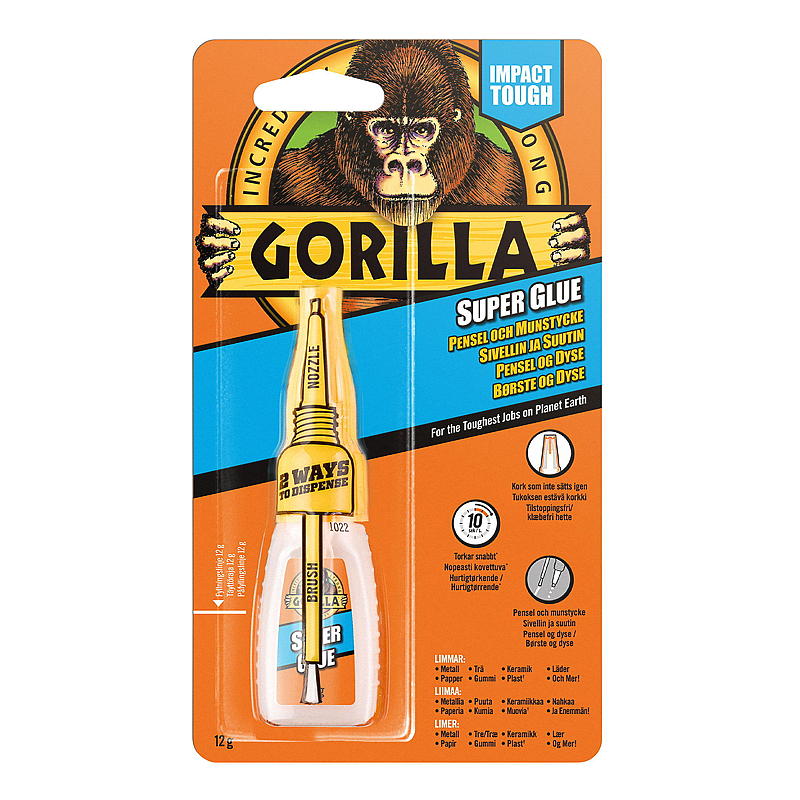 Gorilla Superglue 12 g/børste og dyse, Gorilla