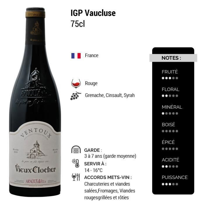 Vaucluse P'tit clocher Rouge - Lot de 6x75cl - Arnoux et Fils - Vin IGP Rouge de Provence - Alpes - Côtes d'Azur
