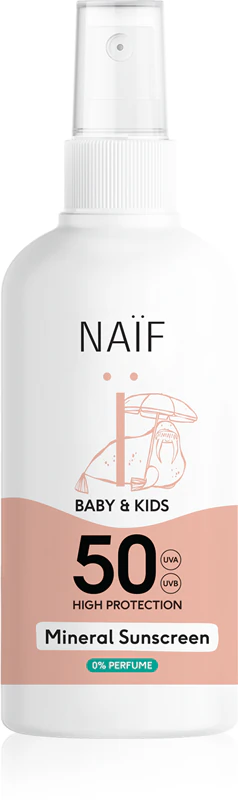Naif Baby & Kids Minerálny opaľovací krém SPF 50 0% Parfumovaný opaľovací sprej