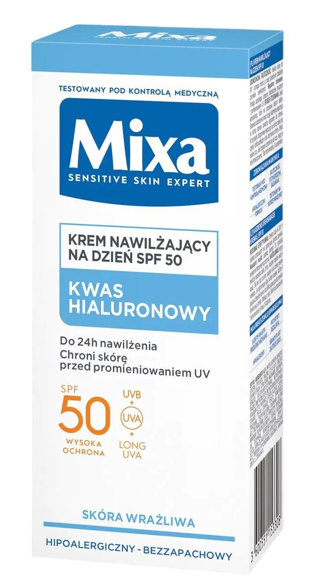 Mixa Nawilżający Krem do twarzy SPF50 z kwasem hialuronowym przeciw przesuszeniom
