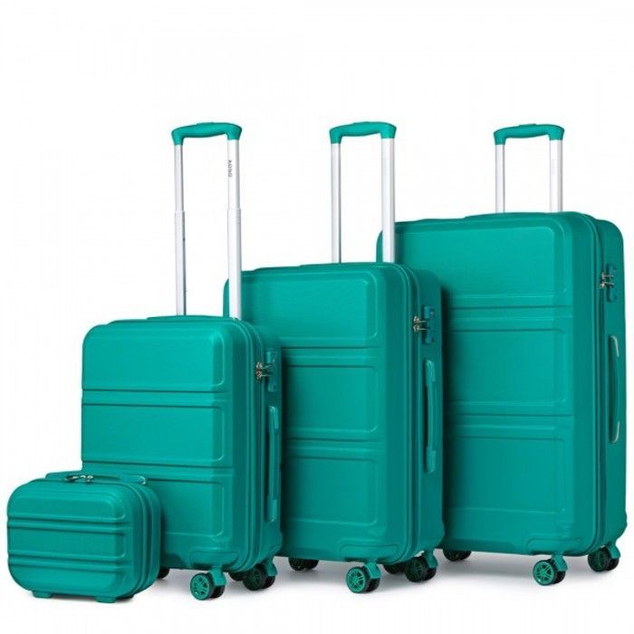 Juego de 4 maletas rígidas Kono, equipaje de cabina (28+55+65+74 cm) con 4 ruedas y cerradura TSA + neceser portátil, color azul.