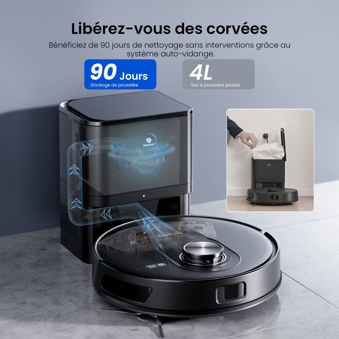 PROSCENIC Q8 Max+ Robotstofzuiger en -dweil - 10000 Pa - 4L zelfledigend laadstation - 200 min looptijd - LDS-navigatie - APP/Alexa/IFTTT