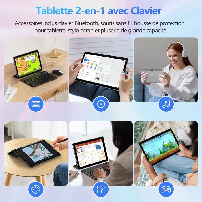 Tablet HEASUR de 10,1 pulgadas, Android 14, 36 GB + 128 GB, Octa-Core, WiFi 5G, USB Tipo-C, 8000 mAh, con teclado, ratón y auriculares, color gris.