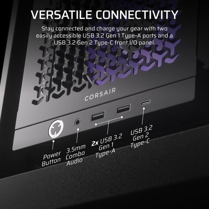 Boîtier ATX - CORSAIR - FRAME 4000D RS ARGB - Modulaire - 3 Ventilateurs ARGB Préinstallés - Débit d'air Élevé