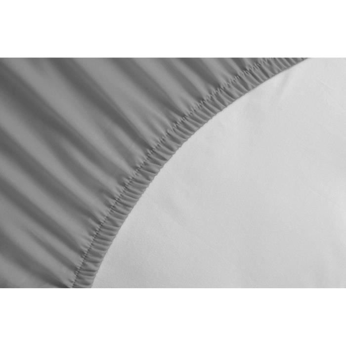 LOVELY HOME Drap Housse 100% Coton 160x200cm - Bonnet 35cm - Gris clair
