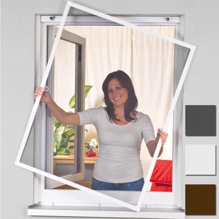 Moustiquaire pour fenêtres greenLINE avec cadre de aluminium 100 x 120 cm en blanc - Sans percer, raccourcissable individuellemente