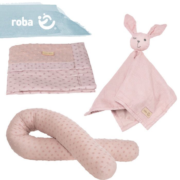 ROBA Coffret Bébé Lil Planet - 3 PCS - 1 Coussin Traversin + 1 Couverture + 1 Doudou - Cadeau de Naissance - Rose