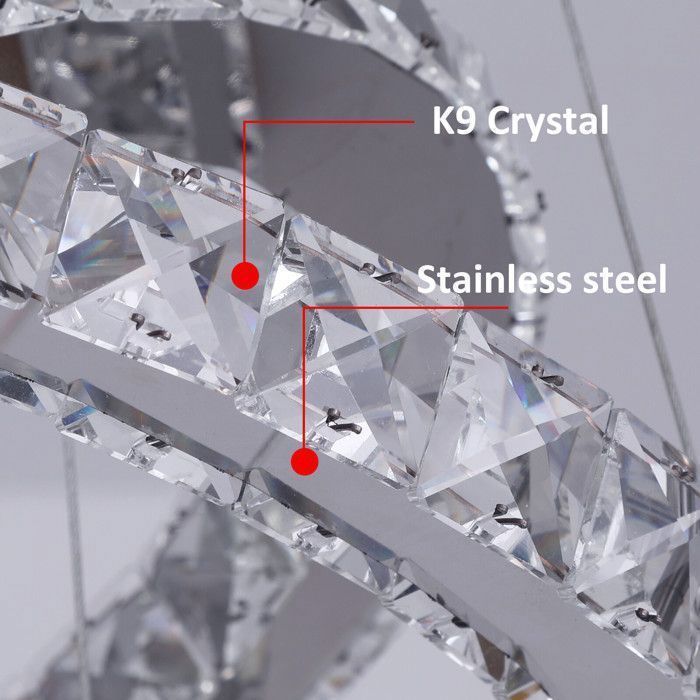 Lustre LED 3 anneaux en cristal Swarovski - Effet prisme, finition chromée pour salles à manger de luxe