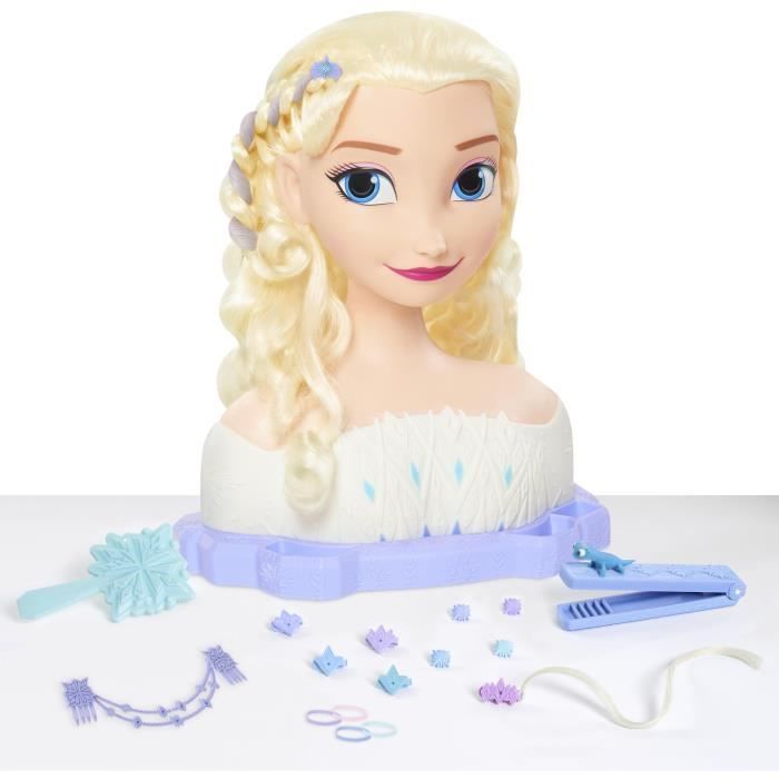 Stylinghoofd - FROZEN - Elsa Deluxe Stylinghoofd - Extensions, haaraccessoires en kleuronthulling, geschikt voor kinderen vanaf 3 jaar.