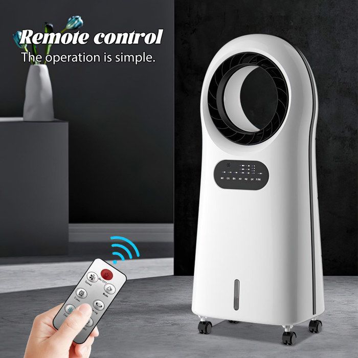 Aire acondicionado portátil 4 en 1 de 110 W, ventilador, enfriador, ventilador de suelo, humidificador de aire con ruedas, 3 velocidades.