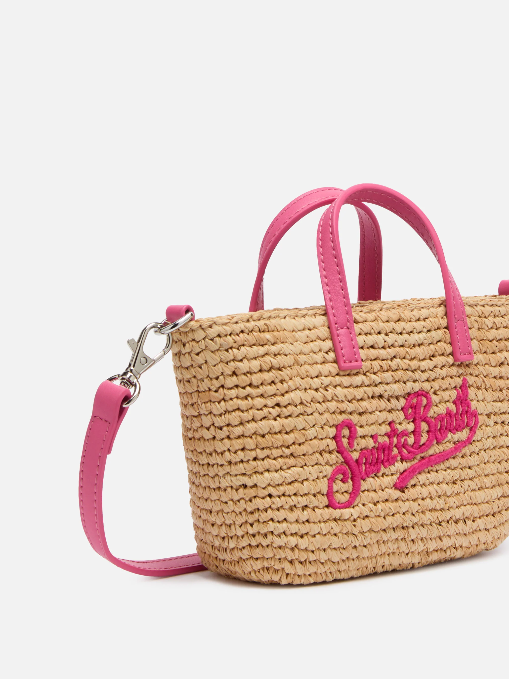Beige raffia stadstasje met Saint Barth-borduurwerk
