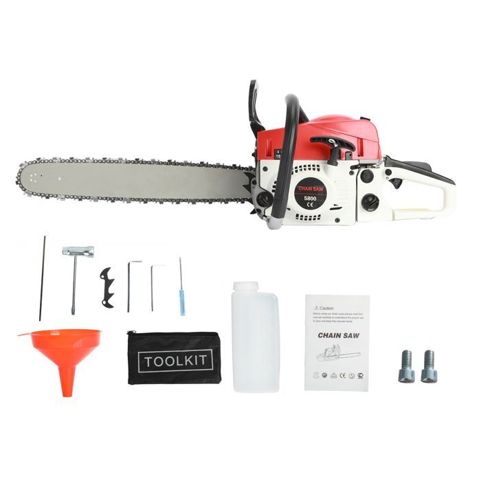 Motosierra de gasolina - BLUETHY - 58 cc - 2400 W - 13000 rpm - 55 cm - Roja - Mezcla de aceite 25:1