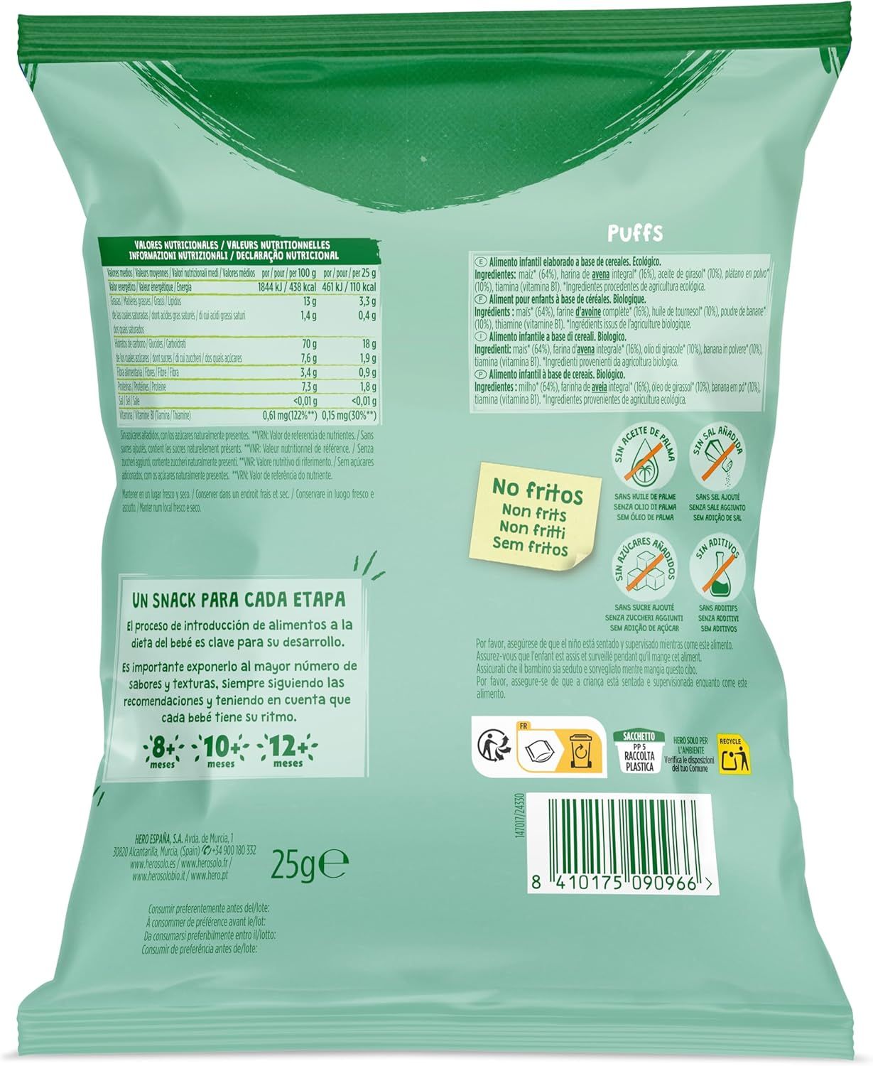 Only Bio Snacks Puffs kukuruz, zob i banana 8 mjeseci mlijeko i hrana za bebe nakon 8 mjeseci