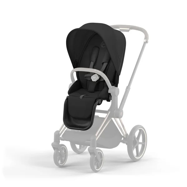 Carrinho de bebê Cybex Priam V4 na cor bege com estrutura preta fosca.