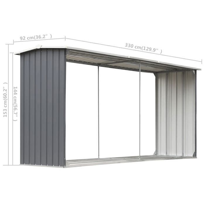 Leñera/estante para leña, vidaXL, acero galvanizado 330x92x153 cm Gris a22