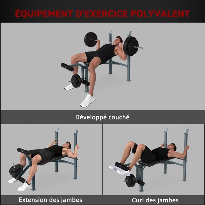 Banco de pesas - HOMCOM - para entrenamiento completo de levantamiento de pesas, respaldo ajustable - acero - negro