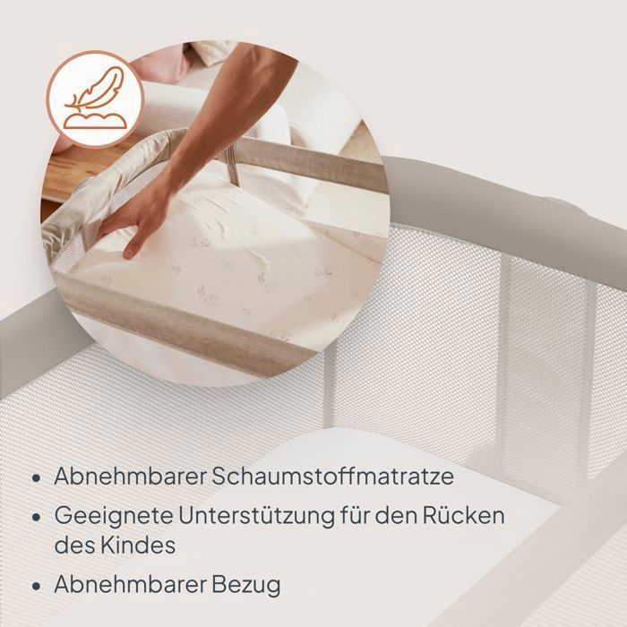 Lit cododo bébé 3en1 LIONELO Luna - Berceau - 4 x Roulettes - Matelas inclus - Hauteur et inclinaison réglables - Beige