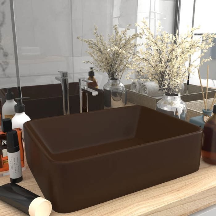 vidaXL Luxury Washbasin, Countertop Toilet Sink, Bathroom Hand Basin, Cosmetic Room Rectangular, Matte Dark Brown 147050