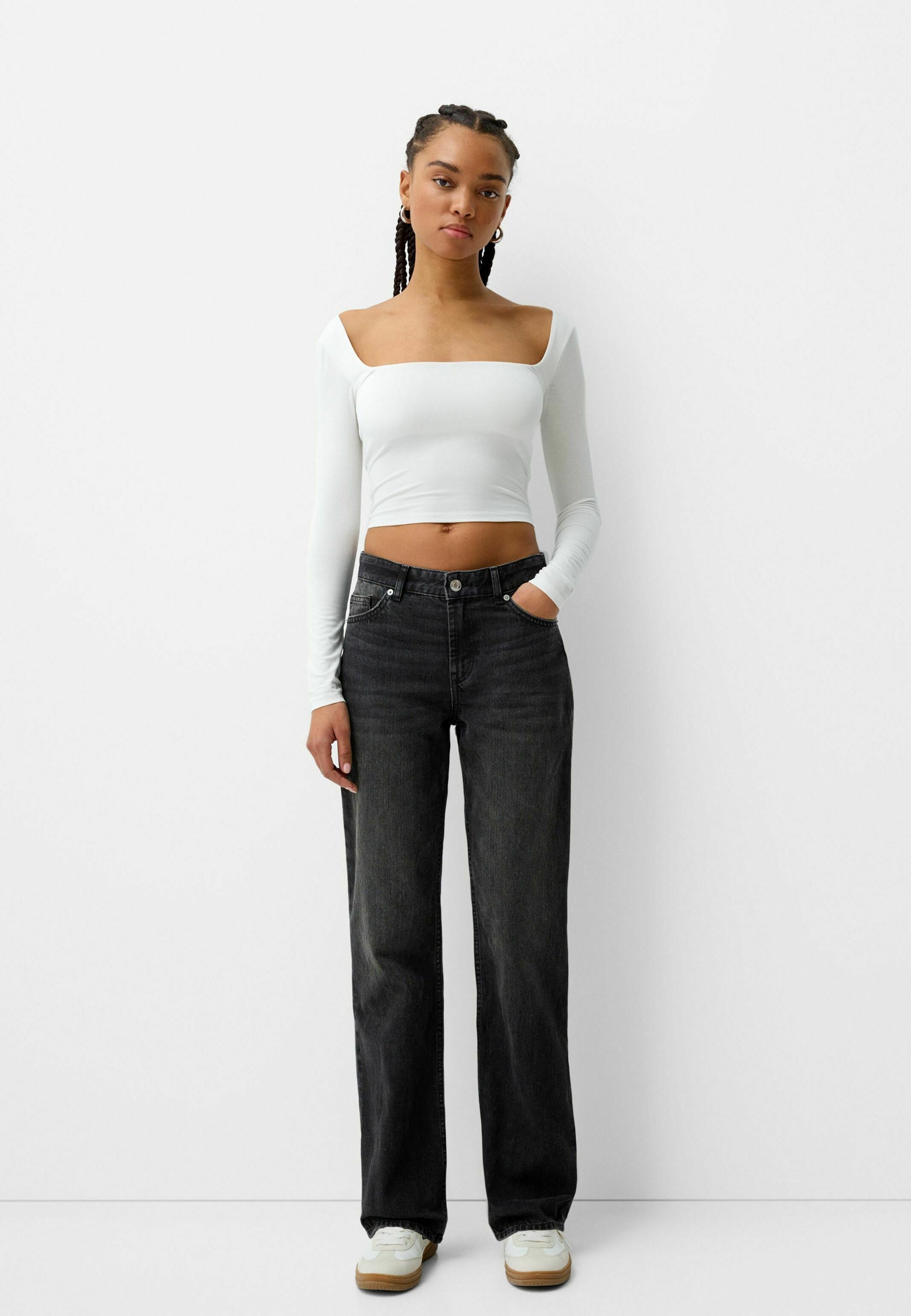 Bershka jeans met rechte pijpen - gemêleerd donkergrijs