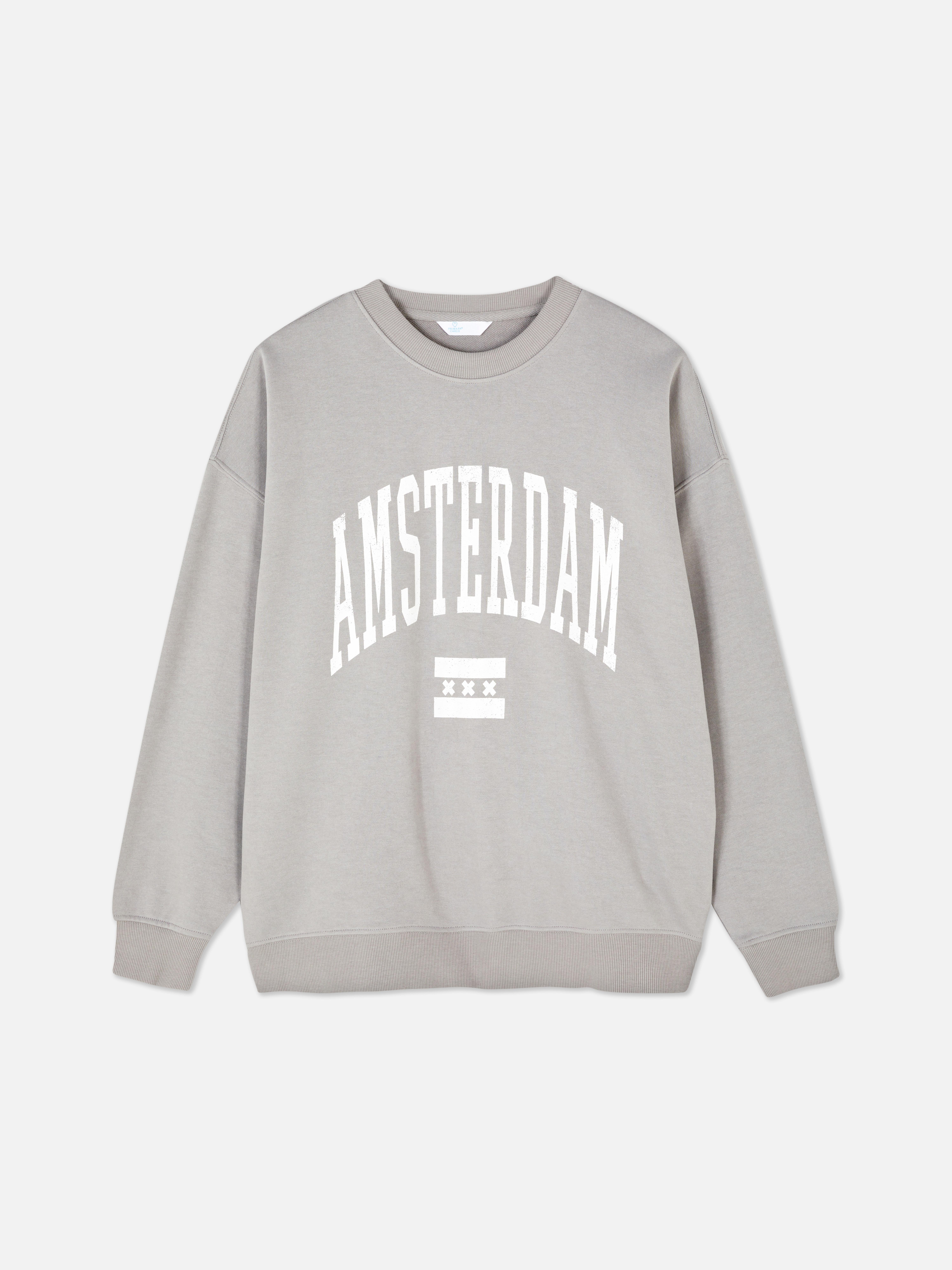 Φούτερ με στάμπα Amsterdam, oversized. Φορέστε κάτι πιο άνετο με αυτό το oversized φούτερ Amsterdam.