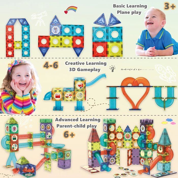 Bloques de construcción magnéticos - 110 piezas de construcción magnética 3D luminosa - Regalos creativos para niños y niñas