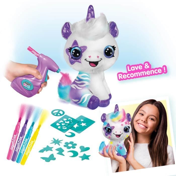 Peluche à personnaliser Licorne - Airbrush électrique avec pochoirs et feutres Canal Toys