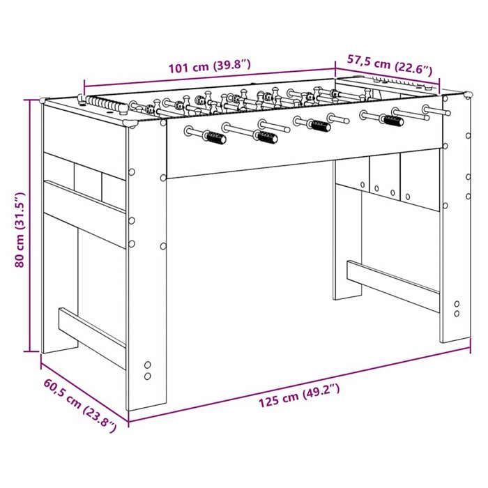 MOT10044 - Mesa de futbolín de roble hecha a mano 125 x 60,5 x 80 cm