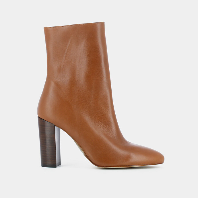 Bottines à talons  en cuir cognac