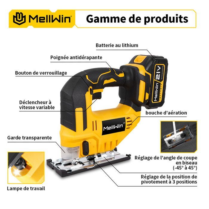 Jigsaw - MELLWIN - Cordless - 3 speeds - 31 blades - 2x1500mAh