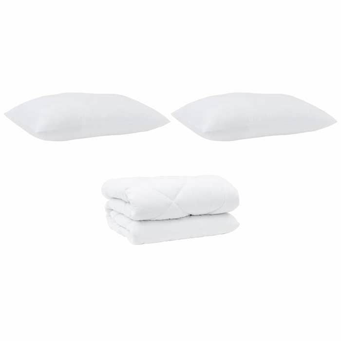 vidaXL Edredón con almohadas, 3 piezas, microfibra blanca y plumas de ganso, dormitorio moderno, juego de edredón de microfibra 3377937