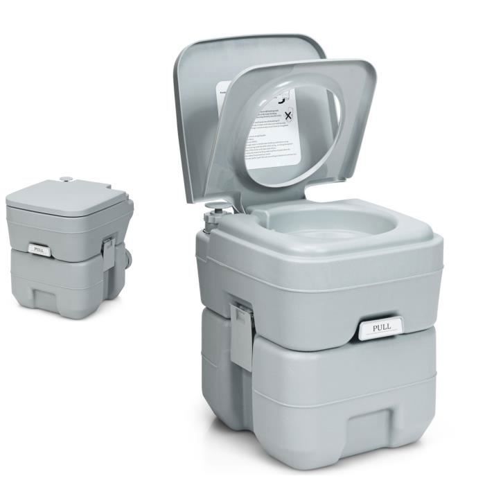 COSTWAY Portable Camping Toilet with Detachable 20L+10L Tanks, Ergonomic Handle, Sealing Device, for Travel and Boat Use, 100KG Capacity, Grey