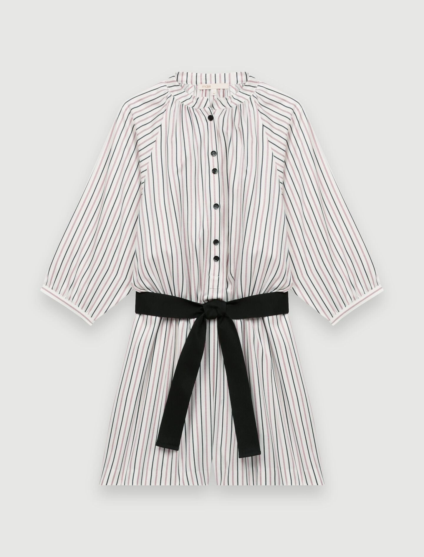 Korte gestreepte jumpsuit met riem - Gebroken wit