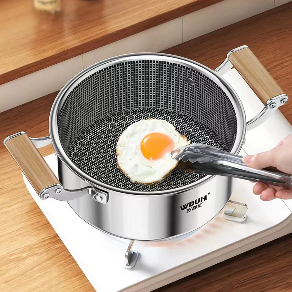 Marmite universelle en acier inoxydable 316L, revêtement antiadhésif alvéolé, couvercle inclus, compatible avec les plaques à induction et à gaz.